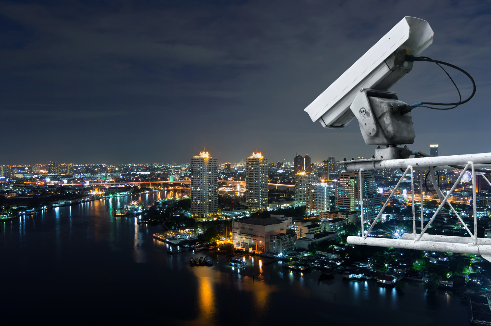 Security camera detects the movement of traffic  along Chao Phraya River.